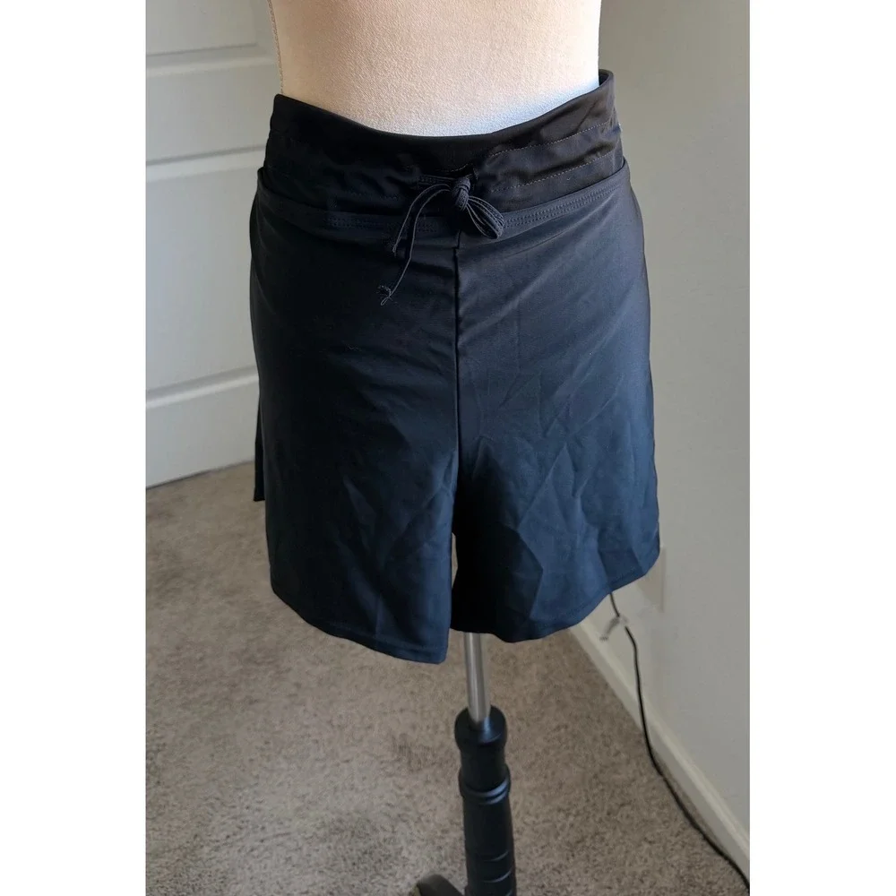 Unbranded Womens Black Solid High‎ Rise Full Coverage Drawstring Swim Shorts 3X